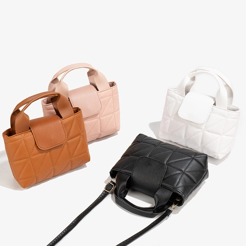 Quilted Handbag PU Leather Shoulder Crossbody Bag For Women Chic Rhombus Pattern Flap Cover Versatile Daily Fashion