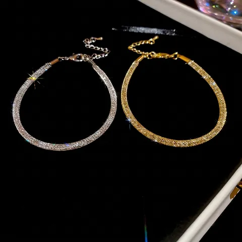 Pulsera Redonda Minimalista Con Textura De Malla Cobre Circón Cadena Ajustable Brillante Para Mujer Joyería Elegante