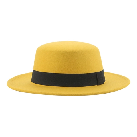 Kids Boater Hat Woolen Felt Flat Top Retro British Style Solid Color With Ribbon For Boys Girls Photography
