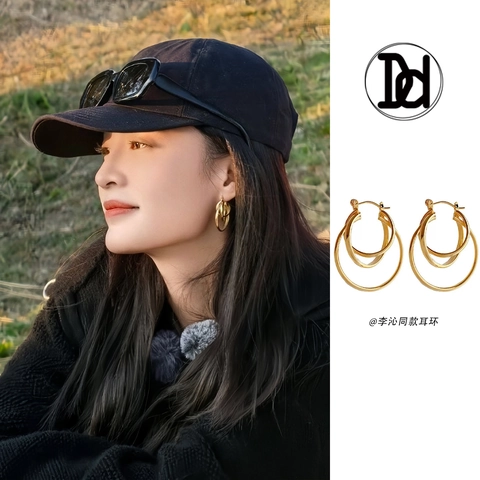 Minimalistische Circulaire Holle Creolen Metalen Geometrische In Elkaar Grijpende Multi Ring Ontwerp Met Silver Earring Post