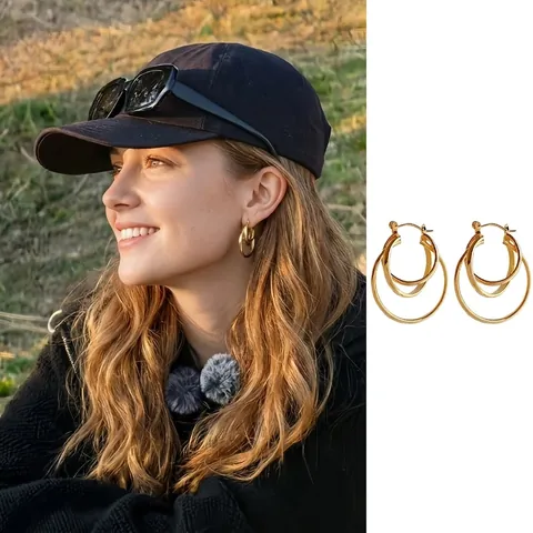 Minimalistische Kreis Hohl Creolen Metall Geometrische Ineinandergreifende Multi Ring Design Mit Silver Earring Post