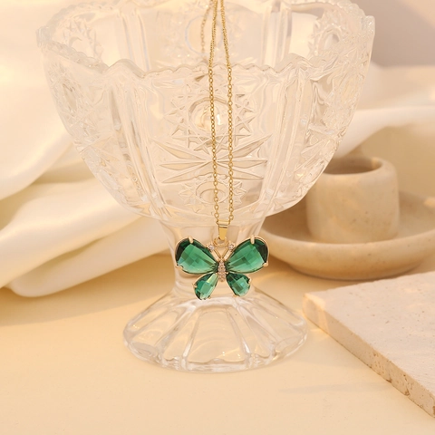 Vlinder Hanger Ketting Roestvrij Staal Gekleurd Kristal Glas Zirkoon Mode Sieraden Voor Dames Elegant Zoet Cadeau