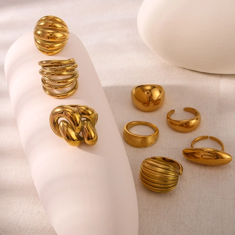 Klobige Ringe Für Damen Herren Edelstahl 18K Vergoldet Übertriebene Geometrische Retro Hochglanzpolierte Minimalistischer Schmuck