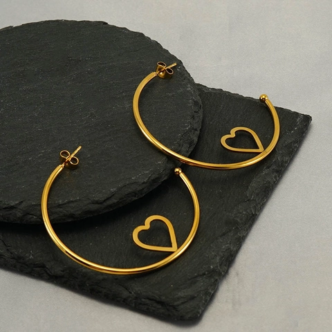 Stainless Steel Hoop Earrings 18k Gold Plated Hollow Heart Round Circle Geometric Minimalist Jewelry For Women