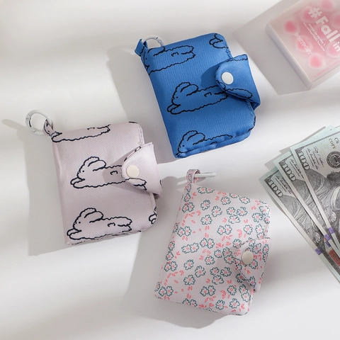 Cute Canvas Coin Purse For Women Girls Floral Rabbit Print Snap Button Small Wallet Card Storage Bag With Hanging Loop