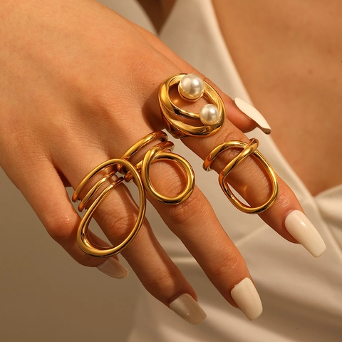 Geometric Winding Ring 18K Gold Plated Stainless Steel Irregular Twisted Minimalist Fashion Jewelry For Women