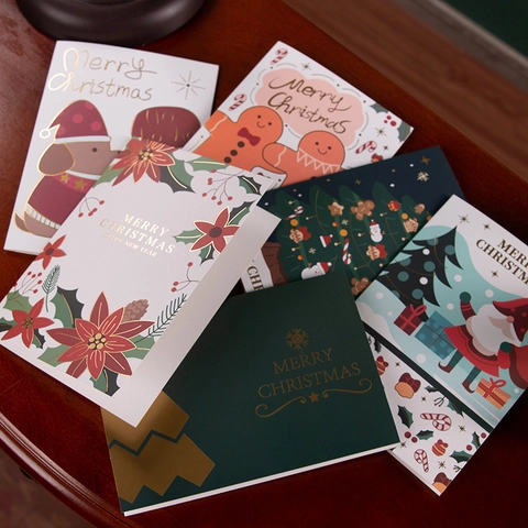 Gold Foil Christmas Greeting Cards With Envelopes Cardstock Holiday Blessing For New Year Festive Gift Stationary