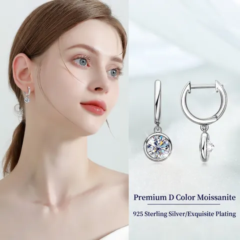 D Color Moissanite Earrings 925 Sterling Silver Hoop Drop Earrings Round Brilliant Cut 1 Carat Lab Diamond Fine Jewelry For Women