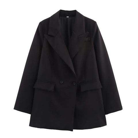 Blazer Mujer Poliéster Doble Botonadura Color Sólido Oficina Negocios Casual Manga Larga Chaqueta