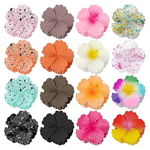 Pince à Cheveux Fleur de Frangipanier pour Femmes Dégradé Mat Éclaboussures de Peinture Accessoires Cheveux en Résine Style Tropical