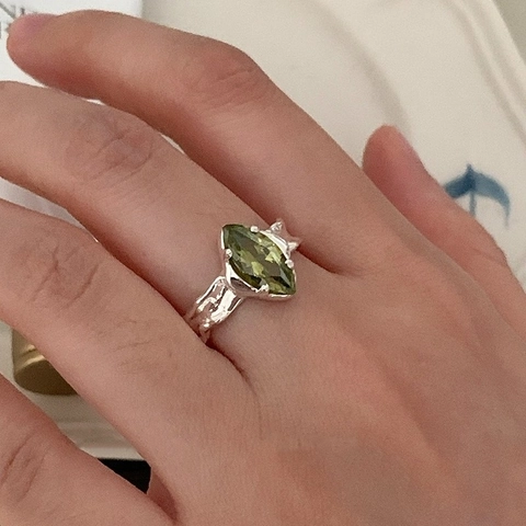 Anillo Abierto De Plata De Ley 925 Marquise Zircon Textura Irregular Ajustable Vintage Joyería Minimalista Mujer