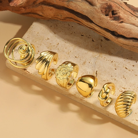 Vintage Koperen Ringen Verstelbare Opening Smile Face Geometrische Vergulde Mode Sieraden Voor Dames