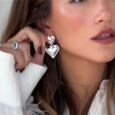 Stainless Steel Heart Earrings For Women Polished Mirror Finish Stud Dangle Hoop Elegant INS Style Fashion Jewelry
