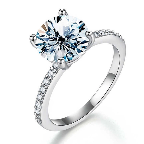 Moissanite Ring 925 Sterling Silver Round Brilliant Cut Four Prong Pavé Setting Elegant Jewelry For Women