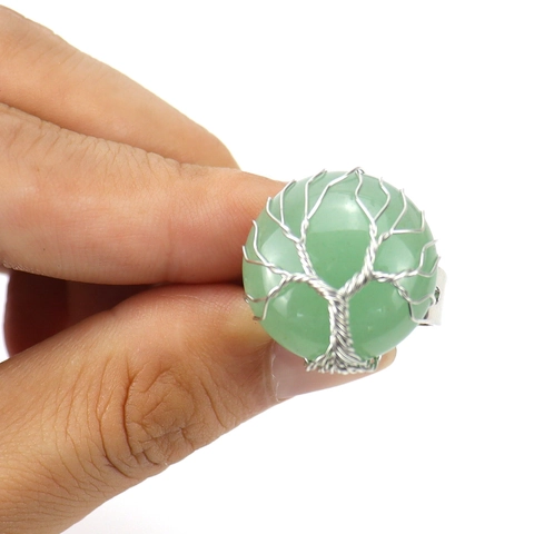 Handmade Tree Of Life Adjustable Open Ring Copper Wire Wrapped Natural Stone Amethyst Rose Quartz Boho Jewelry For Women