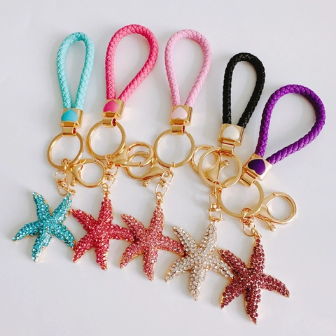 Starfish Keychain Sparkling Rhinestone Alloy Sea Star Pendant Bag Charm Cute Ocean Theme Accessory For Women Girls