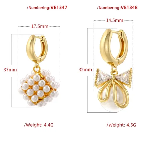 Elegant Copper Inlaid Artificial Pearl Rhinestone Drop Earrings Fashion Bowknot Geometric Square Cube Dangle Earrings For Women Jewelry