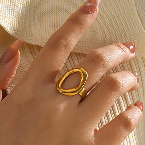 Anillo Hueco Ovalado Irregular Minimalista De Acero Inoxidable Joyería De Moda Geométrica Ajustable Para Mujer