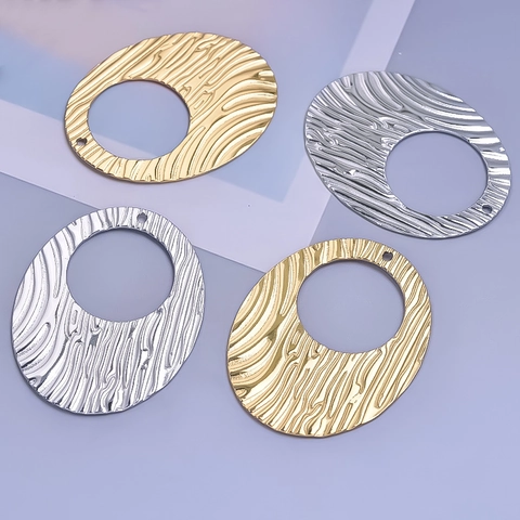 Hollow Oval Pendant 304 Stainless Steel Hammered Ripple Texture Geometric Minimalist Jewelry Making Accessory