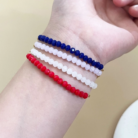 Handmade Beaded Bracelet Stainless Steel Fine Chain Faceted Colorful Beads Adjustable Minimalist Fashion Jewelry For Women
