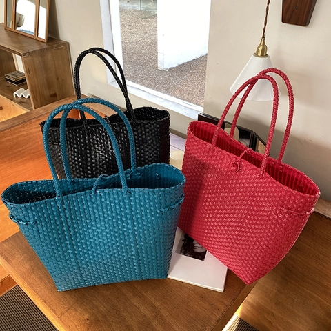 Sac Fourre-Tout Tissé En PVC Grande Capacité Sac À Épaule Pour Vacances À La Plage Été Décontracté Minimaliste Femmes