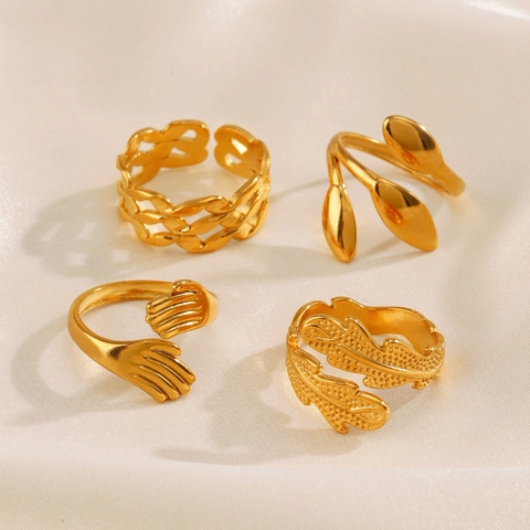 Edelstahl Blatt Palme Verstellbare Offene Ringe Für Damen 18K Vergoldeter Minimalistischer Modeschmuck Accessoires