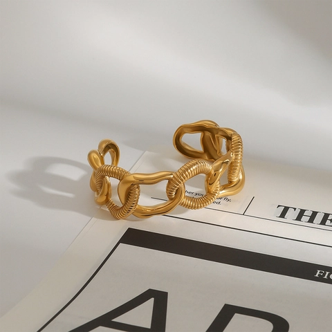 Bracciale A Polsino In Acciaio Inossidabile Placcato Oro 18K Per Donna Catena Intrecciata Irregolare Liscia Impermeabile Anallergico
