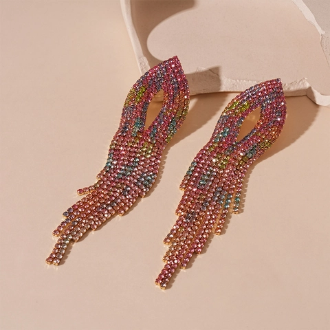Bunte Strass Lange Quasten Ohrringe Mit 925 Sterling Silber Ohrstecker Kupfer Luxus Hänger Für Damen