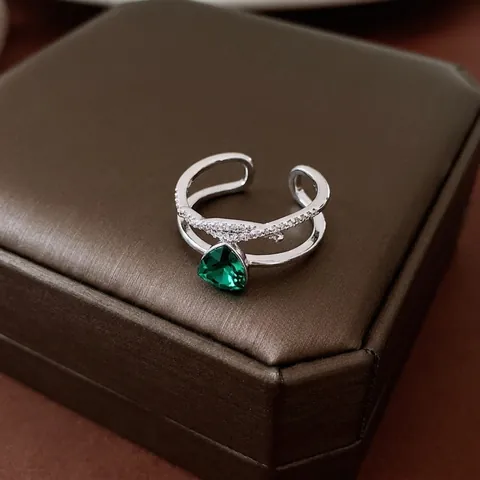 Doppellagiger Cross Open Ring Kupfer 18K Vergoldet Grüner Birnenzirkon Verstellbar Light Luxury Modeschmuck Damen