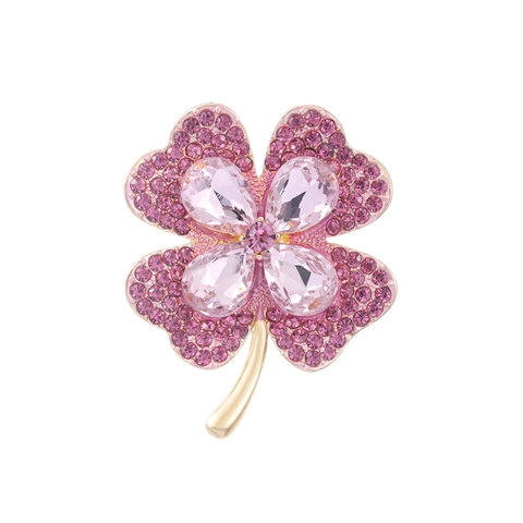 Eleganter Glückskleeblatt Brosche Pin Für Damen Funkelnde Kristall Rheinstein Legierung Blumen Schmuck Accessoires