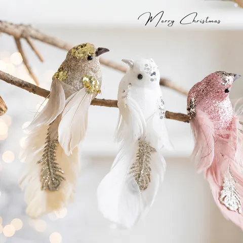 Christmas Tree Decoration Feather Foam Bird Ornaments With Glitter Sequins For Xmas Party Festive Home Decor Festive Hanging Birds