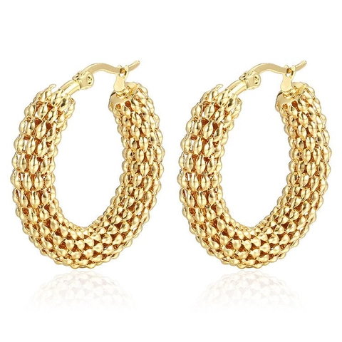 Pendientes De Aro De Acero Inoxidable Texturizados Retro Cadena De Maíz Chapado En Oro 18K Exagerado Moda Occidental Mujer