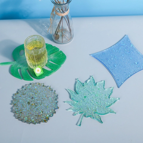 Moule En Silicone Époxy Cristal DIY Pour Dessous De Verre Feuille Érable Monstera Surface Miroir Qualité Alimentaire Durable