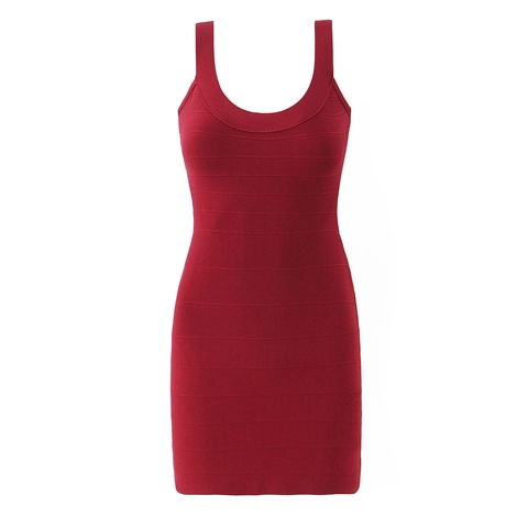 Vestido Mini Bandage Ajustado Sin Mangas con Cuello en U para Mujer Algodón Poliéster Color Sólido Sexy Slim Fit Fiesta