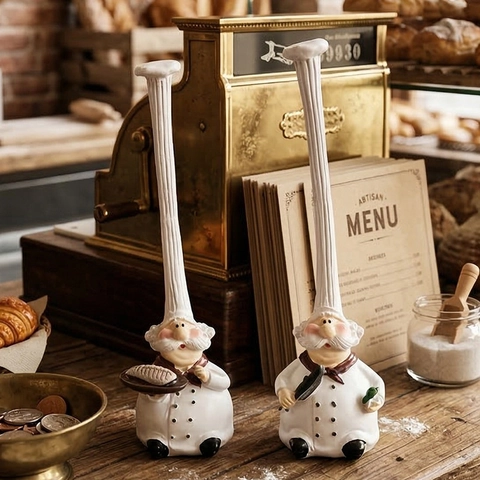 Creative Chef Figurines Resin Long Hat Kitchen Restaurant Decor European Style Statues Tabletop Ornaments