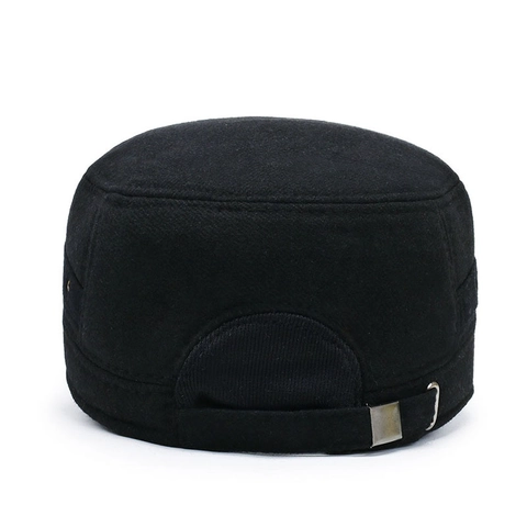 Men Cadet Cap Woolen Thickened Warm Winter Military Flat Top Hat With Ear Flaps Adjustable Casual Outdoor