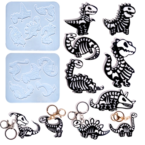 Halloween Squelette De Dinosaure Moule En Silicone Bricolage Résine Époxy Fossiles Pour Sac Pendentif Porte Clés Artisanat Déco