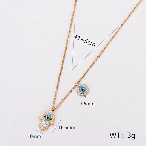 Collar Con Colgante De Mano De Hamsa Y Ojo Turco Acero Inoxidable 304 Incrustaciones De Diamantes De Imitación Joyería Mujer
