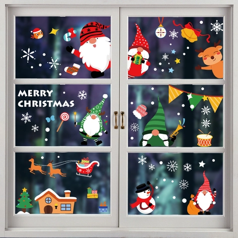 Stickers pour Fenêtres de Noël Autocollants Statiques Réutilisables Père Noël Él