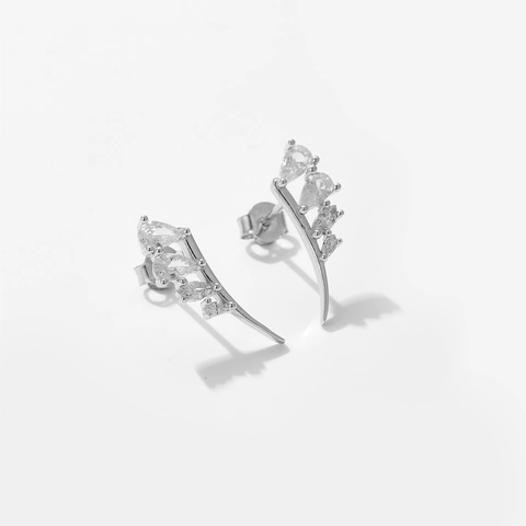 Minimalist 925 Sterling Silver Teardrop Stud Earrings For Women Small Delicate Rhinestone Leaf Feather Shaped Earrings Jewelry