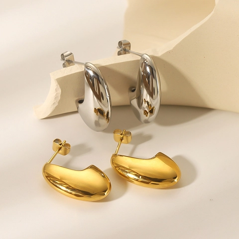Druppelvormige C-Vormige Oorbellen Roestvrij Staal 18K Verguld Hol Geometrische Minimalistische Sieraden Voor Dames