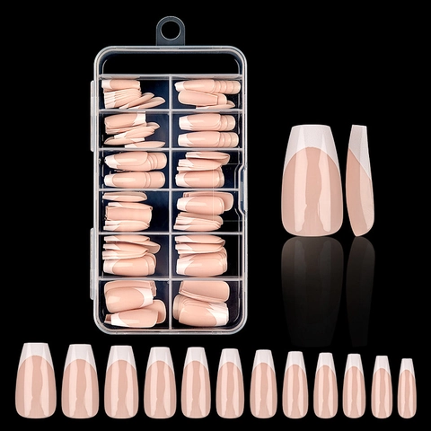 Franse Press On Nagels Nude Roze Coffin Kunstnagels Lange Ballet Fake Nails Professionele DIY Manicure Voor Vrouwen