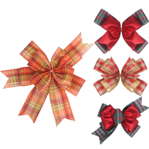 Nœud Décoratif Festif en Plaid Polyester Ruban Métallique Grand Nœud pour Noël Halloween Fête Emballage Cadeau Décoration de Maison