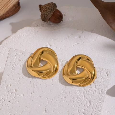Twisted Triangle Knot Stud Earrings 304 Stainless Steel Gold Plated Geometric Hypoallergenic Minimalist Vintage Jewelry