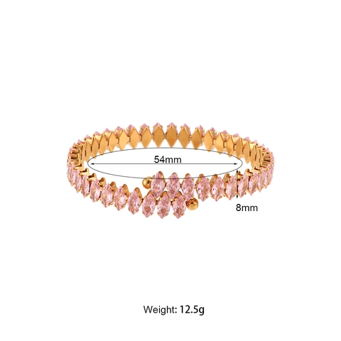 Lussuoso Bracciale Rigido Aperto in Acciaio Inossidabile con Zirconia Marquise Placcato Oro a Doppio Strato Gioielli Donna