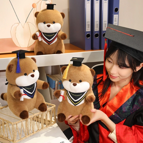 Graduation Otter Plush Toy Soft Stuffed Animal With Mortarboard Cap Congratulations Scarf Diploma Scroll For Graduate Student Gift