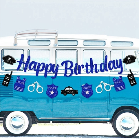 Police Birthday Party Decoration Banner Glitter Paper Spiral Swirls Cake Toppers Honeycomb Centerpieces Photo Props Kids