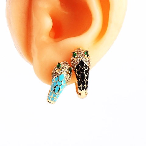 Snake Hoop Earrings Gold Plated Copper Colorful Enamel Animal Huggie Earrings Micro Paved Zircon Elegant Jewelry For Women