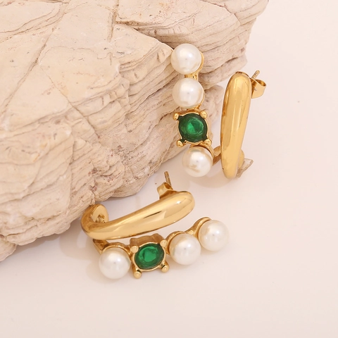 Franse Vintage Roestvrijstalen Creolen Met Kunstparel En Strass Voor Dames Elegant Geometrisch Barok Stijl Oorsieraden