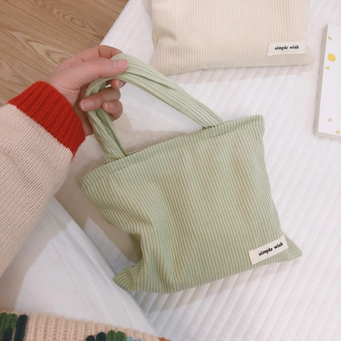 Mini Sac À Main Velours Côtelé Couleur Unie Fermeture Éclair Pochette Cosmétique Fourre-Tout Portable Pour Femmes Filles